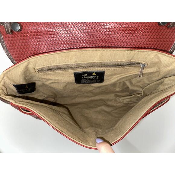 Vintage 80s Liz Claiborne Signature Crossbody Shoulder Bag Maroon Red Logo Purse - Picture 7 of 16